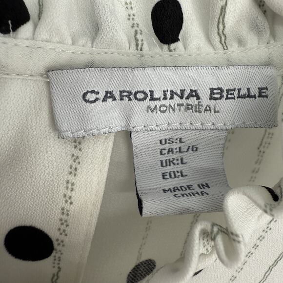Carolina Belle Montreal Top size Large White Black Dotted Chiffon Balloon Slv - Picture 11 of 12